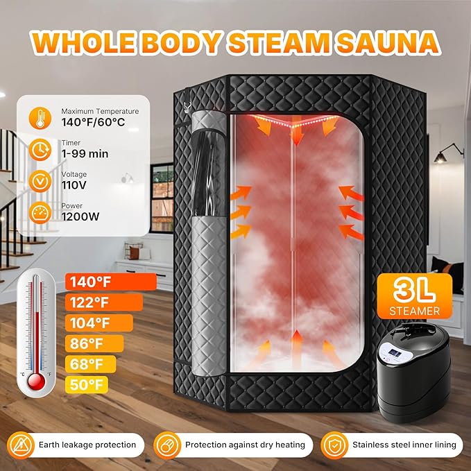 Portable Red Light Sauna Box for Home Use,3L 1200W Steam Generator, XL Foldable Sauna Tent with Chair & Mat,Full Body Detox, Recovery & Relaxation Spa