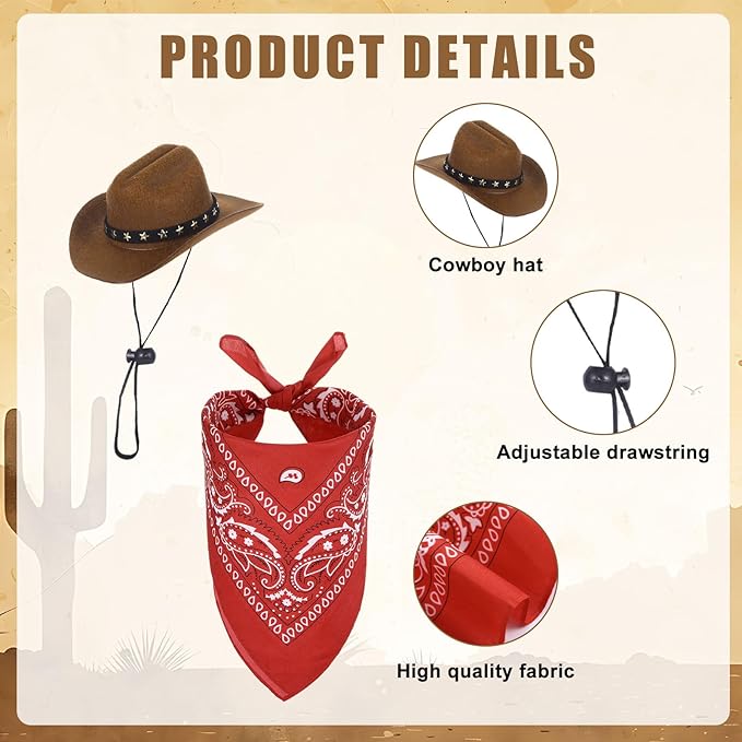 Porch Goose Outfits Western Cowboy Style, Lawn Cement Goose Clothes Outfits for Cement Goose Includes Adjustable Cowboy Hat and Scarf for 23/17″ Outdoor Statue (Brown,Red)