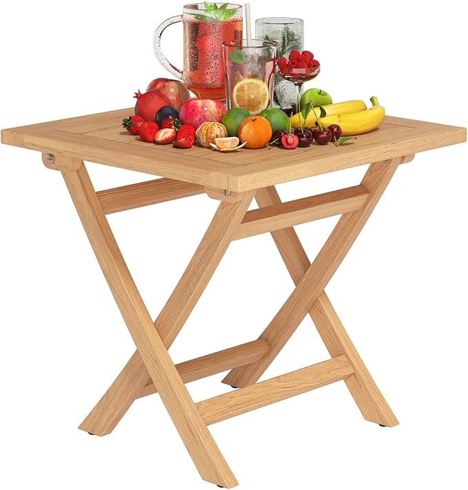 OTSUN Wooden Side Table, Teak Wood Small Table for Indoor & Outdoor Use, Compact Patio Side Tables or Outdoor End Tables for Garden, Deck, or Balcony