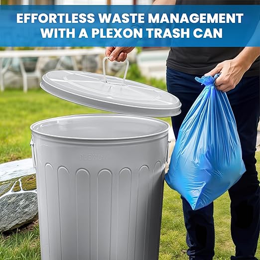 Plexon Large Metal Trash Can with Lid 20 Gallon, Decorative Outdoor Trash Can Heavy Duty Galvanized Metal Bucket with Lid for Garage Workshop Ash Storage Farmhouse, Gray 6 Pack