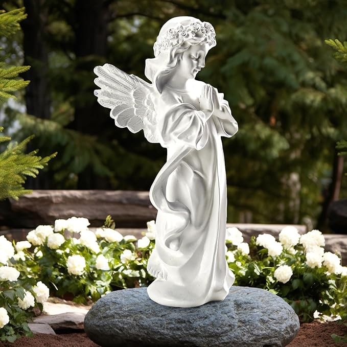 INLOMEM Praying Angel Figurine - 7.5 Inches Resin Sculpted Hand-Painted Figurine for Home Decor or Garden, First Communion Gifts for Girls, Religious Gifts for Women