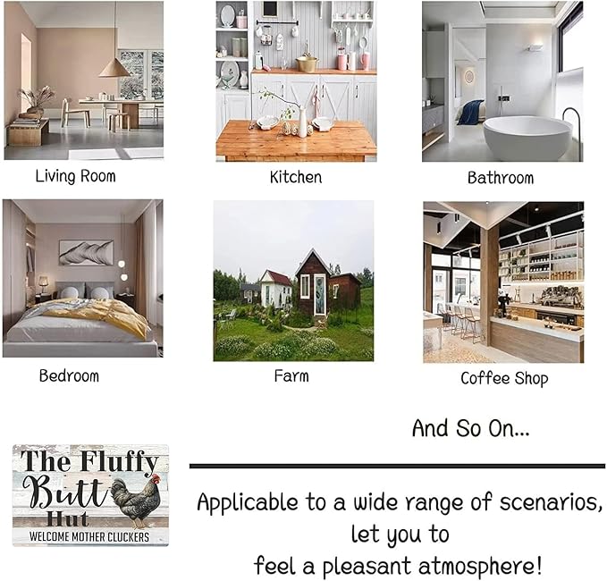 Funny Chicken Gifts Chicken The Fluffy Butt Hut Tin Sign for Home Farm Chicken Coop Farmhouse Kitchen Garden Decor 8 X 12 Inch (3820)