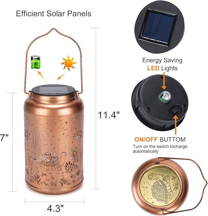 2 Pack Turtle Solar Lights Outdoor Waterproof Hanging Solar Lantern Outdoor Gifts for Women Mom, Outdoor Lights for Patio Yard, Lawn, Tabletop, Pathway, Landscape, Garden Decor, BY-DL-2PC-4