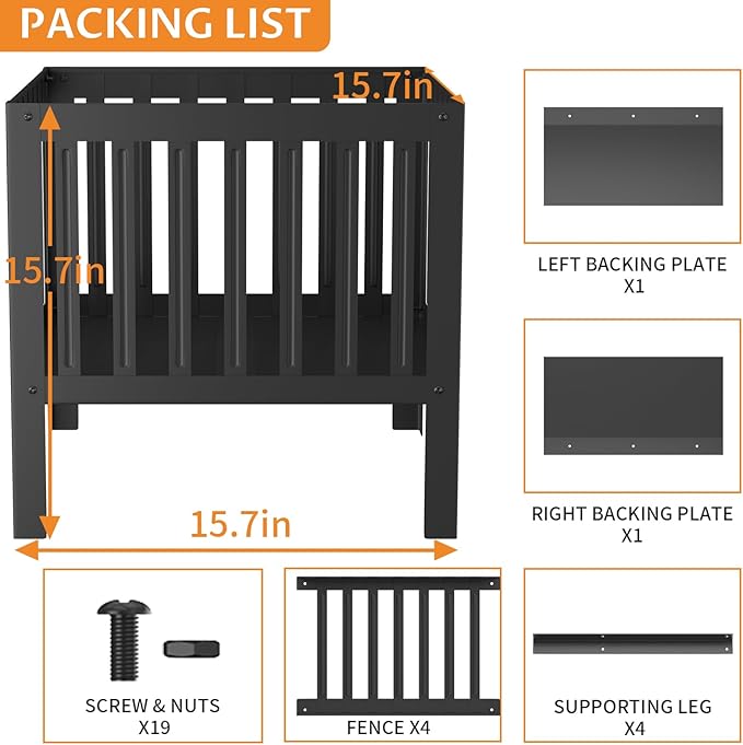 16 x 16 Inches Square Fire Pit/Bonfire Pit - Perfect for Garden Family Parties & Camping - Durable and Portable Design for Outdoor Enjoyment,Four-Sided Hollow and Breathable,Black