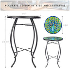 MUMTOP Outdoor Side Table - Small Mosaic Patio Tables, 14” Round Accent End Coffee Glass Plant Stand for Garden Living Room(Peacock)