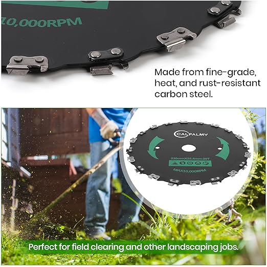 (2-Set) 9" x 20T Chainsaw Tooth Brush Blades - Weed Eater Saw Blade Kit with 2 Carbon Steel Round Chainsaw Blades, 3 Round Files, and 4 Washers for Brush Cutters, String Trimmers, and Weed Wreckers