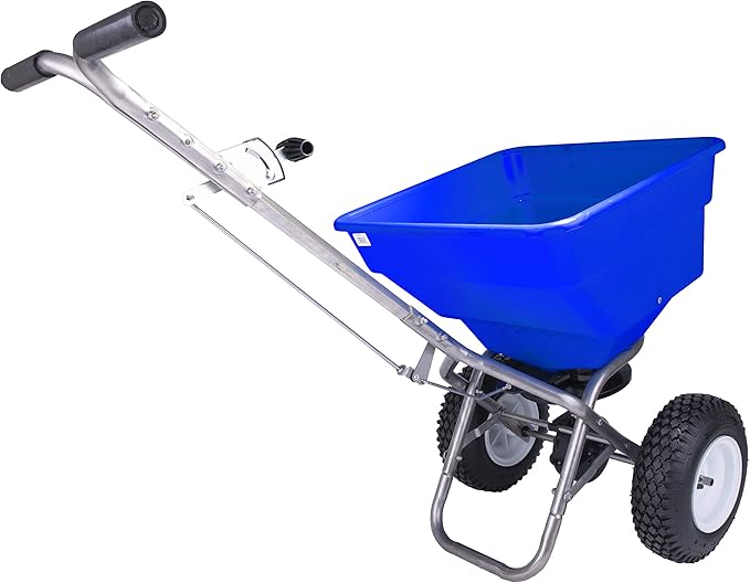 EarthWay Polar Tech 90399 100 LB Professional Ice Melt Broadcast Walk Behind Spreader with 13" Pneumatic Tires, Adjustable Handle, and Solid Linkage Control
