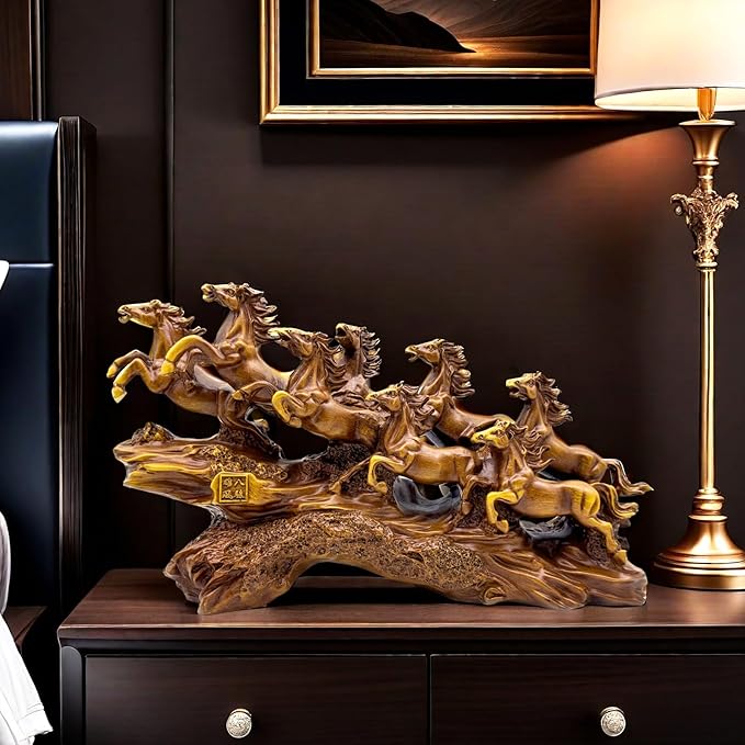 13.7 Inch Chinese Feng Shui Running Horses Statue Sculpture Frgurines Good Lucky Gift for FengShui Lover Desktop Display Decorative Decoration