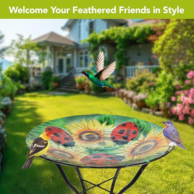 Briarwood Lane Ladybugs and Sunflowers Glass Birdbath