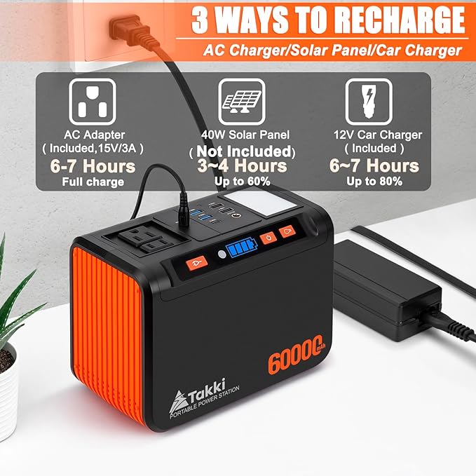 Takki 250W Portable Power Station 222Wh Camping Backup Lithium Battery with Pure Sine Wave AC Outlet 110V Solar Generator for Camping CPAP Home Use Backup Emergency Laptop