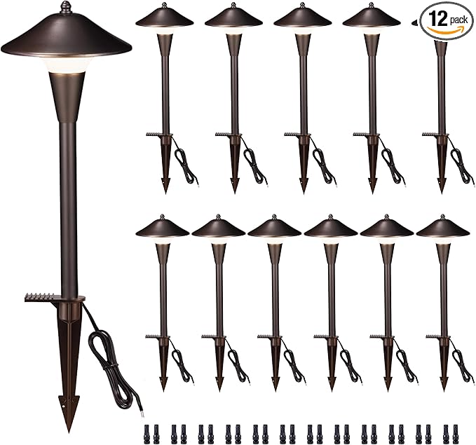 Pathway Landscaping Lighting, Low Voltage 5cct Modes Garden Path Light LED 12V, Outdoor Waterproof Sidewalk Lights, 5W 200LM Oil Rubbed Bronze Aluminum for Outside Walkways Yard (12 Pack)