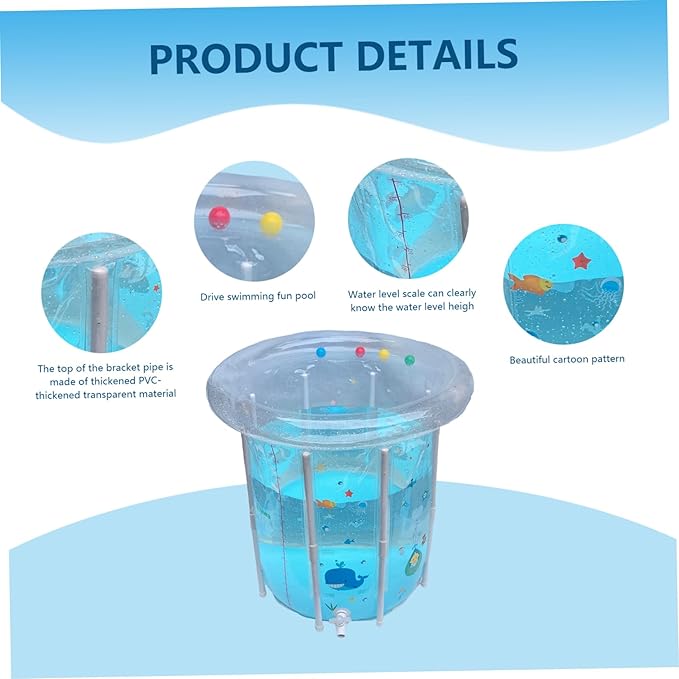 Kiddie Pool 29.5x31.5in Inflatable Baby Pool Cartoon Pattern Baby Swimming with Drainage Transparent Sealed PVC Cooling Todd