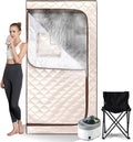 Smartmak Portable Home Steam Sauna, Full Size Personal Sauna Spa Box, Single Saunas Tent with Steamer, 4L 1500W Steam Generator 99 Min Timer, Remote Control, Upgraded Foldable Chair, Mat, Beige Brown