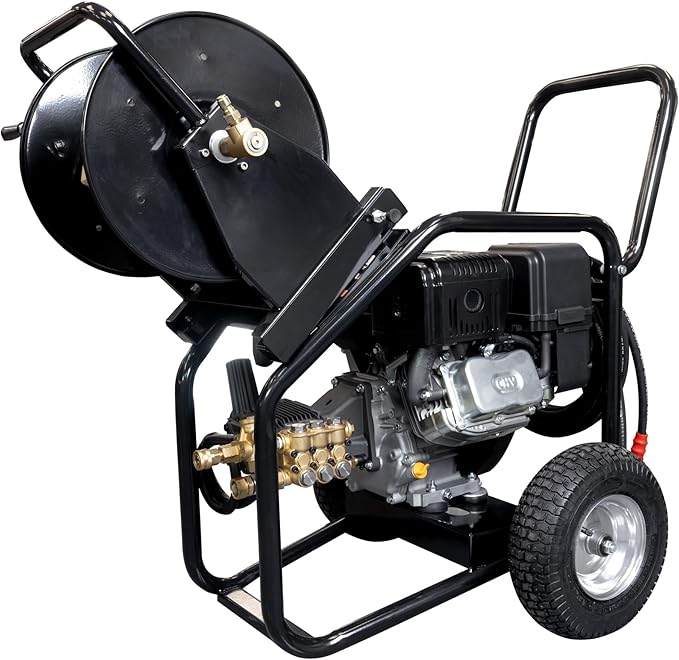 Canpump 2-in-1 Gas Pressure Washer & Sewer Jetter – 3400 PSI, 5.7 GPM, 420cc Loncin Engine – Triplex Pump w/Extended Bypass Unloader – 100 ft Hose Reel, Foot Valve, Spray Gun, Wand, Hose, Nozzles