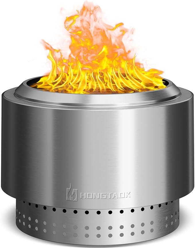 20 Inch Smokeless Fire Pit with Removable Ash Pan, Fire Pits for Outside Wood Burning, Portable Bonfire Outdoor Firepit, Waterproof Bag & Poker Included, Stainless Steel, Camping Backyard