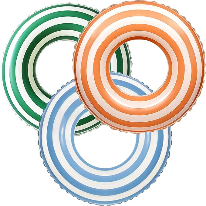 2 PCS Striped Pool Floats for Adults Swimming Rings Tube with Handles -Inflatable Pool Float Tube for Adults Pool Floats for The Beach, Party, Vacation