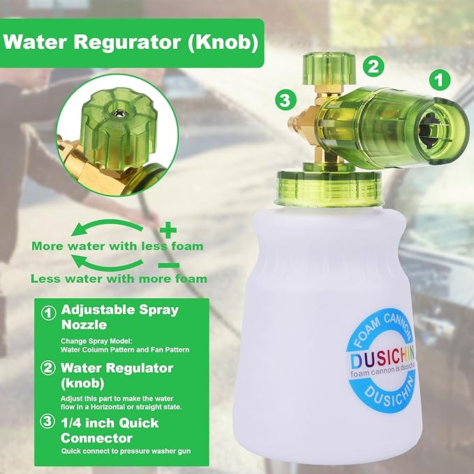 DUSICHIN Short Pressure Washer Gun with Foam Cannon,4000 PSI Power Washer Foam Blaster 1/4'' Quick Connector,Car Wash Foam Gun Snow Foam Lance with 7 Pressure Washer Nozzles for Car Washing DUS2903