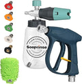 Sooprinse Short Pressure Washer Gun with Foam Cannon, High Pressure Washer Gun Snow Foam Lance with 1/4 Inch Quick Connector, 5 Nozzle Tips with Car Wash Mitt, 3000 PSI, 1 Liter