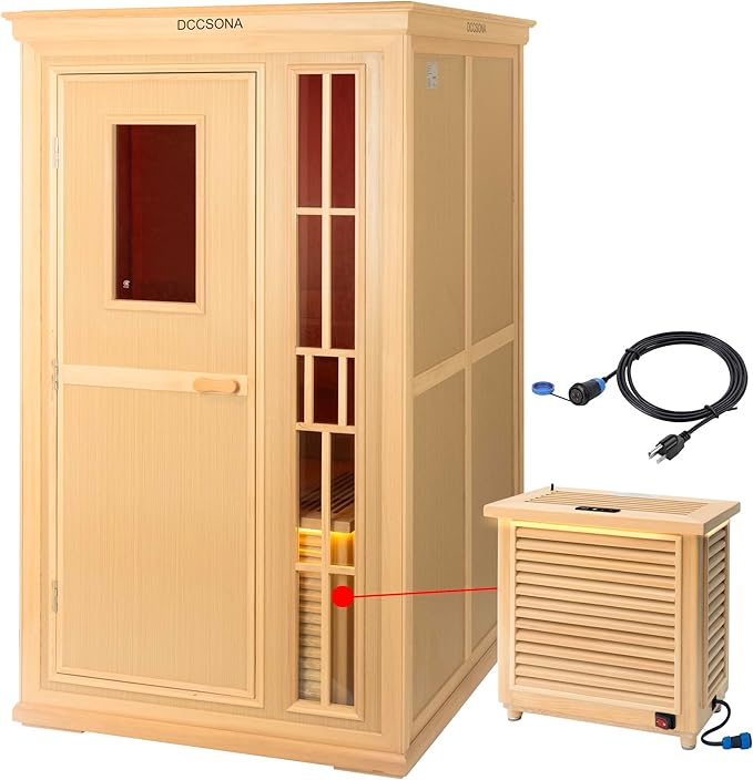 1 Person Dry Sauna for Home Max 165°F Traditional Sauna Experance, Indoor Hemlock Wooden Sauna, 110V-120V Electric Fast Heating, Easy Assembly, 7-Color Lamp, Bluetooth Size: 39.8 x 37.8 x 65.7inch
