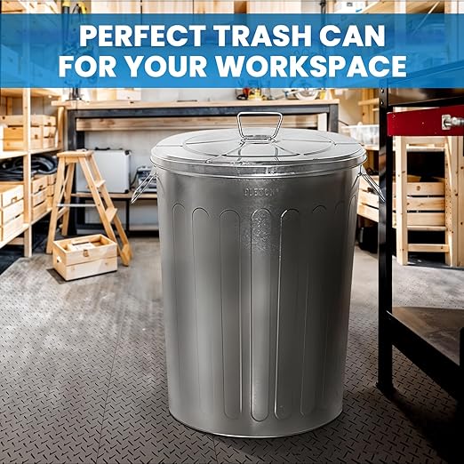 Plexon 20 Gallon Metal Trash Can with Lid Outdoor Galvanized Steel Large Garbage Can