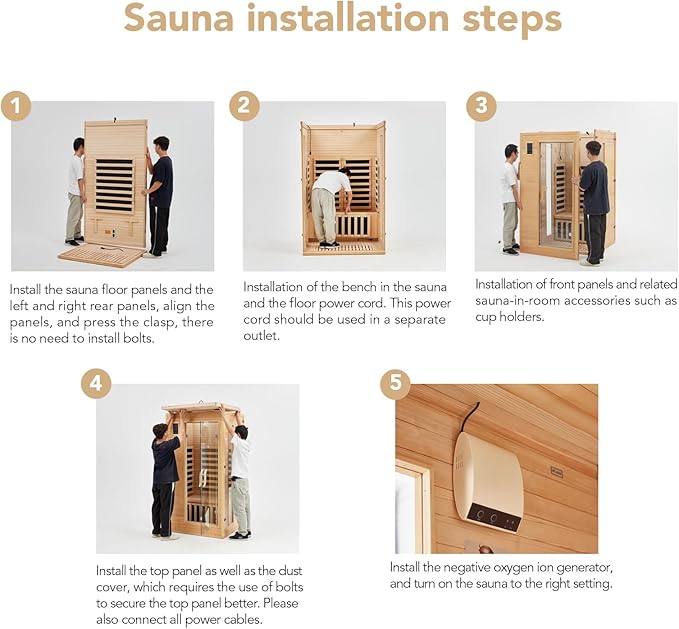 1 or 2 Person Sauna, Low EMF 6 Heating Plate Infrared Physical Therapy Wooden Dry Steam Sauna with MP3 Auxiliary Connection, Dual Controls, Iron Shirt Wall Plate, Home Spa Day Use, Winter Gift