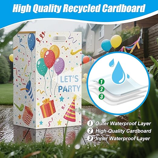 13 Gallon Disposable Trash Cans with Built-in Handles, 4 Pack Extra Large Portable Trash Can, Waterproof Layer Reusable Garbage Cans, Extra-Thick Cardboard Recycling Bins, Perfect for Parties,Colorful