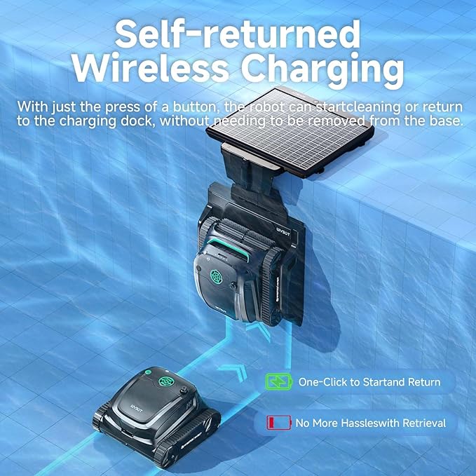 (2025 Upgrade) WYBOT S2 Solar Robotic Pool Cleaner, Dual Charging Modes, Auto-Return Charging, Enhanced Scheduled & Area Cleaning, 3D Adsorption System, App Support, In-Ground Pools up to 3,229 Sq.Ft