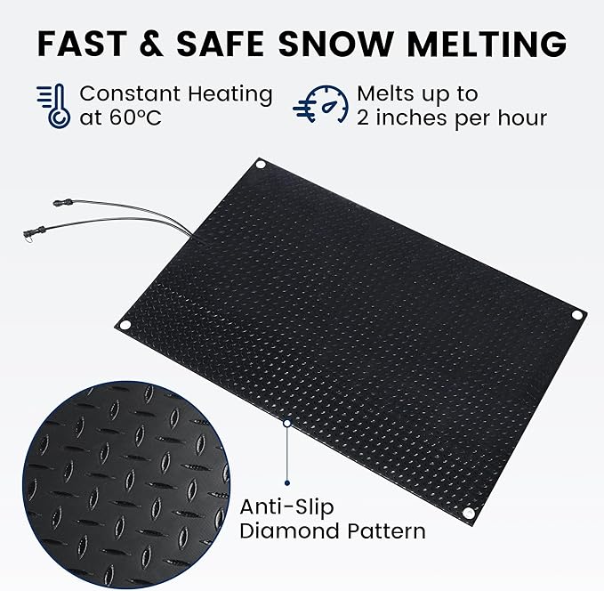 Heated Snow Melting Mat for Outdoor Stairs, Non-Slip (24in x 36in)