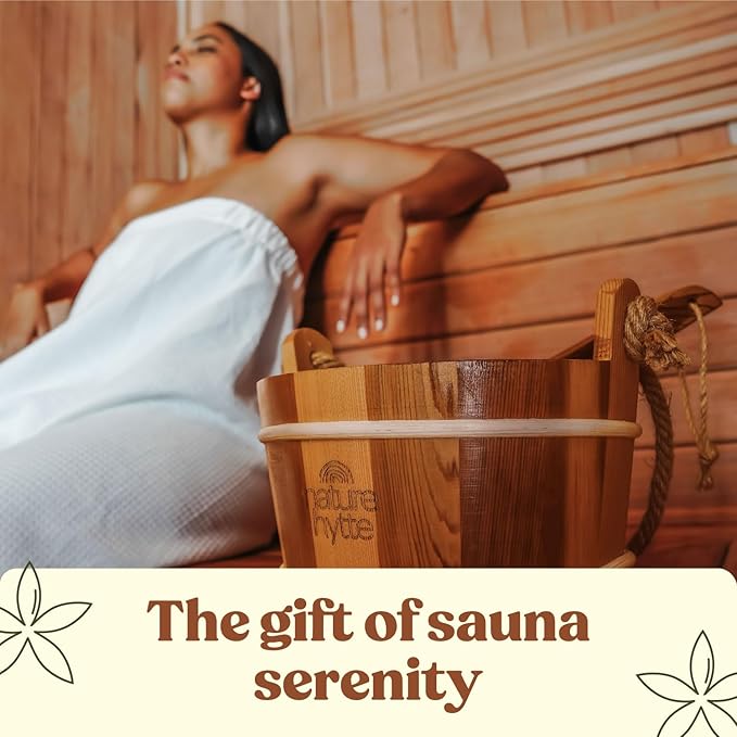 Red Cedar Sauna Bucket and Ladle Set 4L (1 Gallon) - Natural Rope Handle - Premium Red Cedar Wood - Natural Aroma - Elegant Gift-Ready Packaging