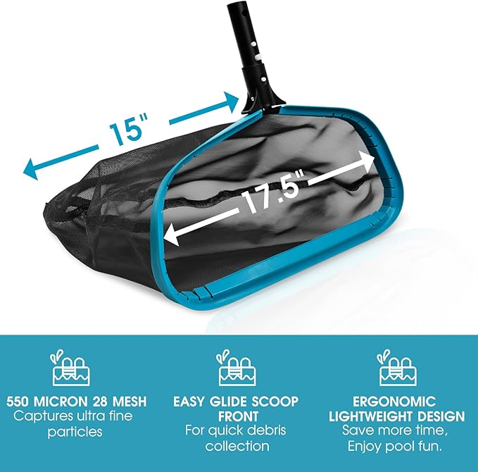 POOLWHALE Pool Skimmer Net Rake, Aluminum Frame Deep Nylon Net, Ultra Fine Mesh Pool Nets for Cleaning Leaves, Debris & Swimming Pools Skimming