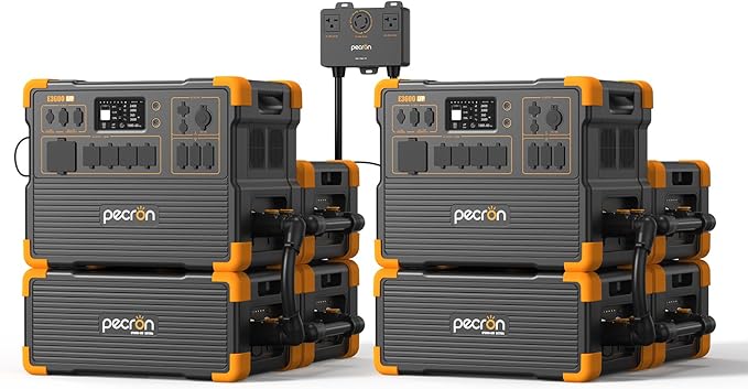 PECRON Two E3600LFP Portable Power Station with 240V Double Voltage Hub and Six Extra Batteries, 3072Wh Power Station, 3600W LiFePO4 Battery Backup, Solar Generator for Home Use, RV, Camping
