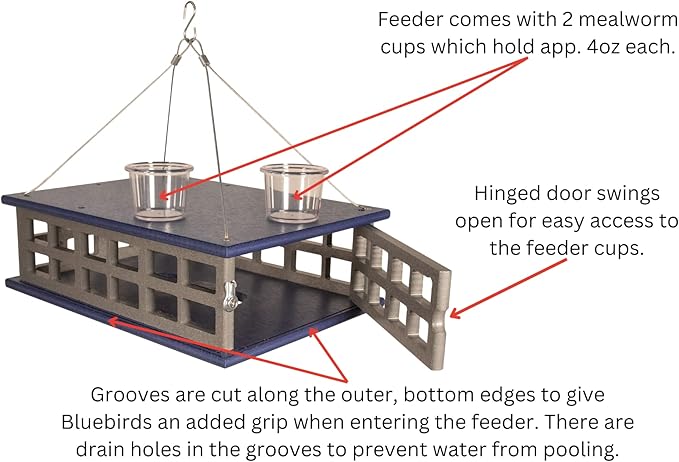 JCs Wildlife Recyled Poly Lumber Deluxe Double Caged Platform Bluebird Feeder (Gray/Blue)