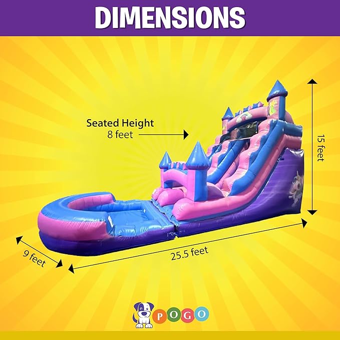 Inflatable Water Slides for Kids - Backyard Inflatable Water Slides with Splash Pool - Pink Unicorn Slide Complete with Blower, and Stakes - 25.5' x 9' - 15' Tall Slide