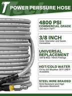 3/8" 4800PSI Pressure Washer Hose 75FT with Swivel Quick Connect for Cold/Hot Water Max 248°F, Kink Resistant Steel Wire Braided, Wear Resistant Power Washer Hose with M22 14mm Adapter