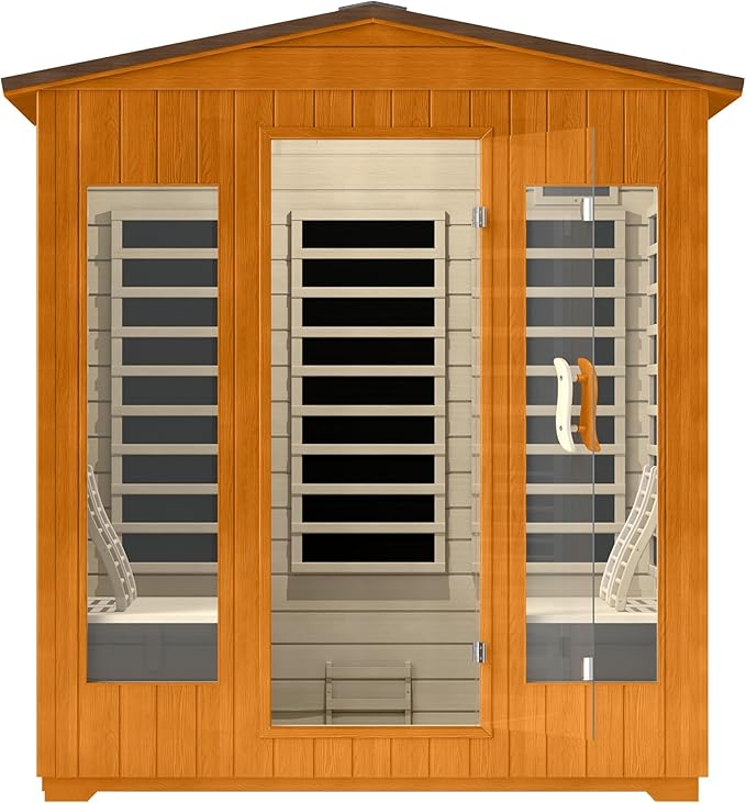 Outdoor Sauna 4 Person, Far Infrared Sauna for Home Low EMF, Wooden Spa Dry Saunas Room with Infrared Lighting and Integrated Speakers, 7 Colors Chromotherapy for Indoor and Gym