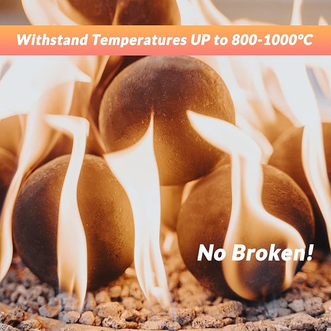 Skyflame Ceramic Fireplace Balls, Set of 12 Round Fire Stones Set for Indoor and Outdoor Fire Pits or Fireplaces Accessory, 4 Inch, Black