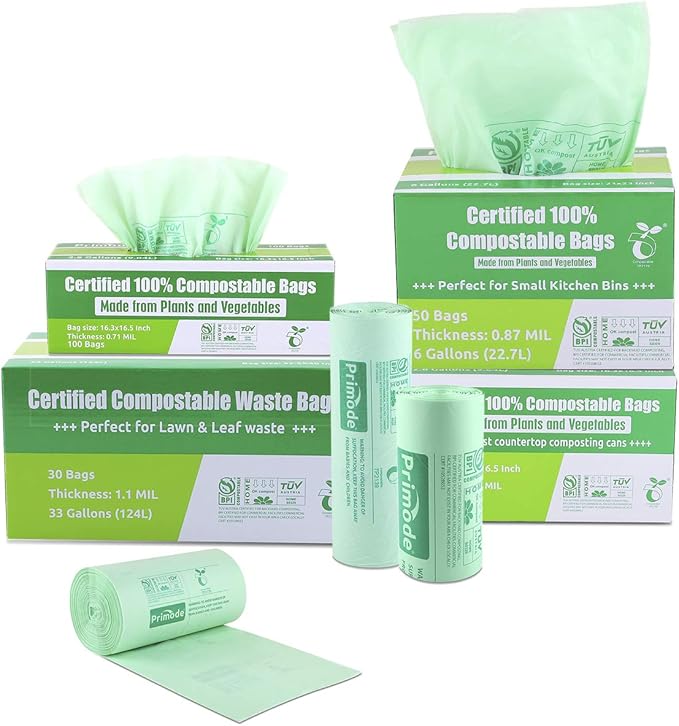 Compost Bags, Compostable Trash Bags 2.6 Gallon Compostable Bags 100 Count Small Compost Bags for Countertop bin Extra Thick 0.71 Mil. ASTM D6400 Certified By BPI and TÜV AUSTRIA