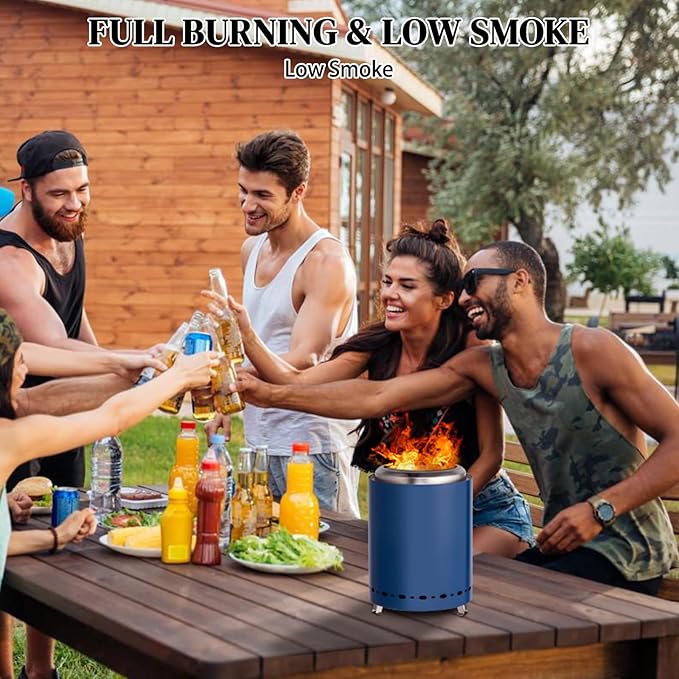 Tabletop Fire Pit 9.7 x 7.1 Inch with Removable Ash Pan, Smokeless Firepit Camping Stove with Bag for Outdoor Safe Burning Firepits, Stainless Steel Wood Burning Fire Pits for Heating, Blue