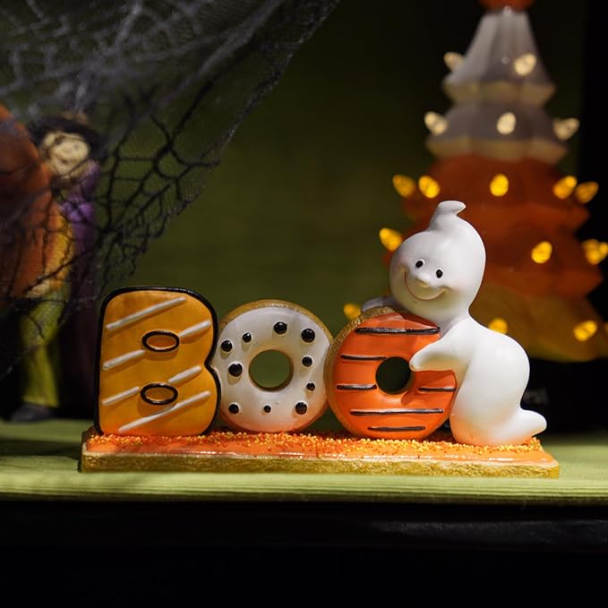 Newman House Studio Halloween Decorations Boo Collectible Figurines - Halloween Decor Indoor Cute Boo Ghost Sculptures Sign for Trick or Treat Theme Party Tabletop Farmhouse Decor 7.75 x 2 x 4.5 inch