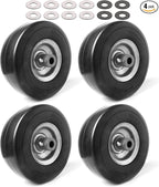 (4-Pack) 9x3.50-4” Flat Free Lawnmower Tire with 4" Centered Hub, 3/4" Bushings and Wheel Assemblies - PU Tire on Wheel and Adapter Kits