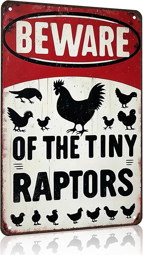 Funny Gifts for Women Chicken Lovers Farm Enthusiasts Beware of The Tiny Raptor Chicken Tin Sign for Chicken Coop Farm Kitchen Garden Yard Decor 8 X 12 Inch (3921)