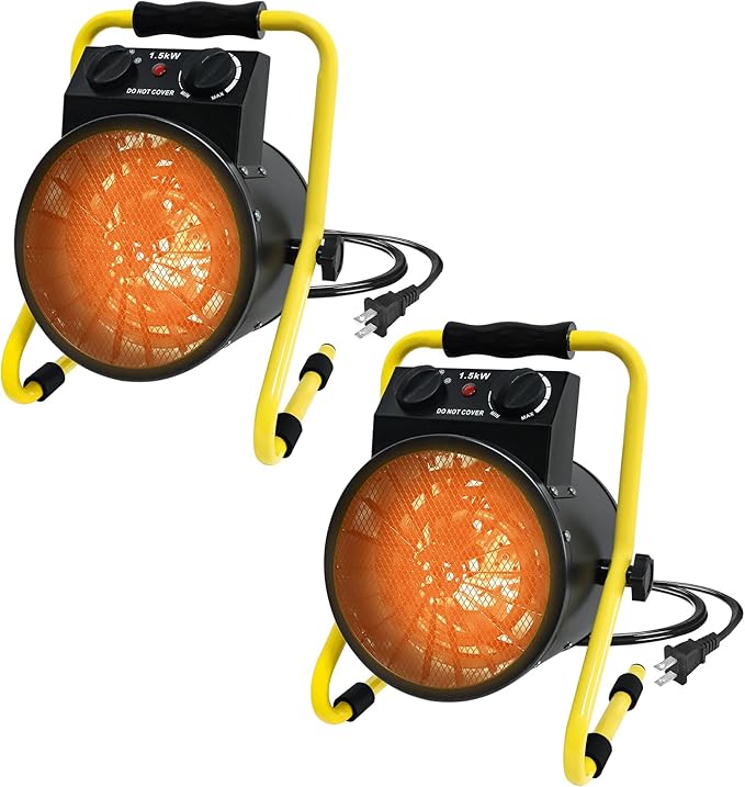 EAGLE PEAK 1500W Greenhouse Heater, Suitable for Greenhouse, Grow Tent, Garage, Cellar, and RV Use, Water Resistant IPX 4 Rated, Overheat Protection, Radiant Heating, 2 Pack, Black