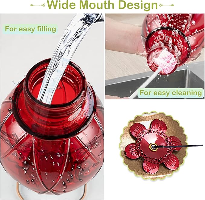 BOLITE Hummingbird Feeder, Glass Hummingbird Feeder for Outdoors, Meshy Texture Ball Shape Bottle, 20 Ounces, Red, Birthday Gifts for Women Men, Gifts for Mom Dad