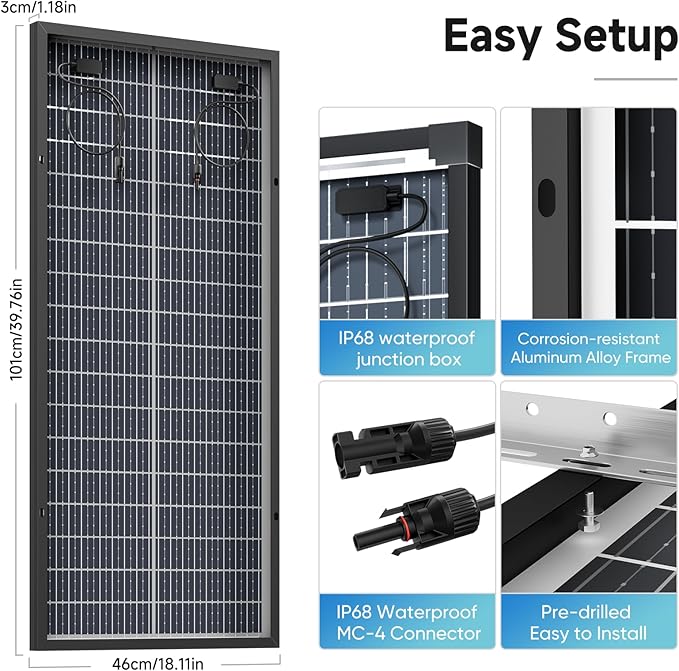Bifacial 100 Watt Solar Panel 4Pack, 18BB 12V/24V Monocrystalline High-Efficiency Module PV Power Charger Solar Panels for Homes Camping RV Battery Boat Caravan and Other Off-Grid Applications