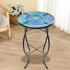 MUMTOP Outdoor End Tables for Patio, The Milky Way Small Round Side Table, Glass Accent Table for Outside, Garden, Balcony, Porch, Indoor Home Decor