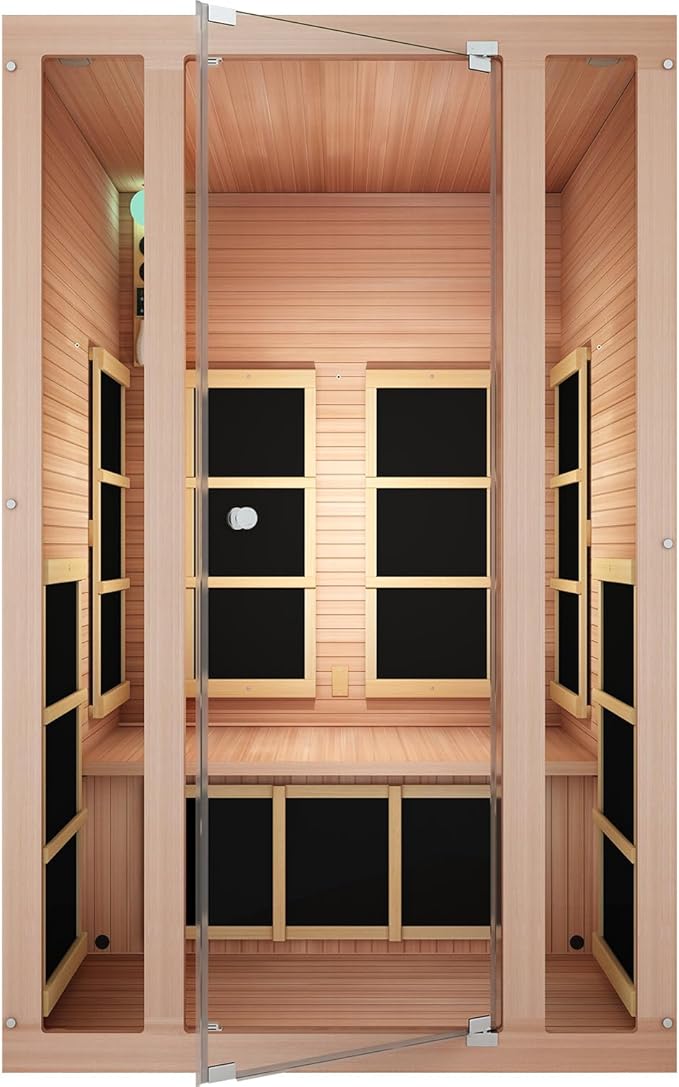 JNH Lifestyles 2-Person Ensi Cedar Home Infrared Sauna Ultra-Low EMF with Red Light Therapy – Indoor Personal Wellness Spa for House and Gym