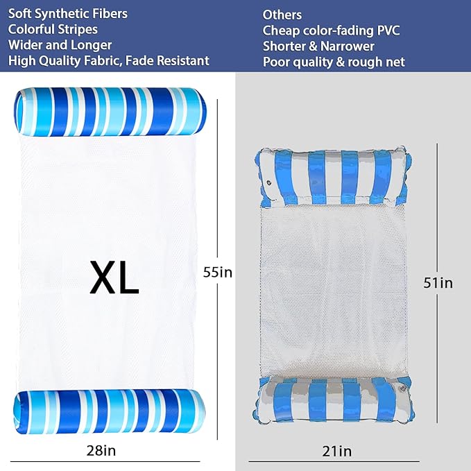 FindUWill 2 Pack Fabric Water Swimming Pool Floats Hammock, XL, Inflatable Multi-Purpose Water Hammocks Floaties (Saddle, Lounge Chair, Hammock, Drifter), Pool Float Lounger for Adults Vacation