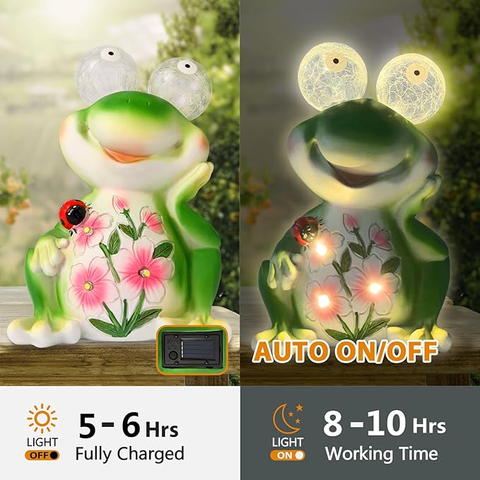 ASTRAEUS Solar Frog Statue Garden Light Figurine Outdoor Decor with 5 LED Lights Lawn Decor Statue Unique Christmas Birthdays Housewarming Gift for Patio, Balcony, Yard