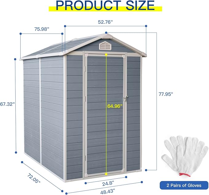 JT 4×6ft Resin Outdoor Storage Shed,Outdoor Storage Shed with Floor & Window to Store Patio Furniture, Garden Tools Bike Accessories, Beach Chairs and Lawn Mower. (4ft×6ft)