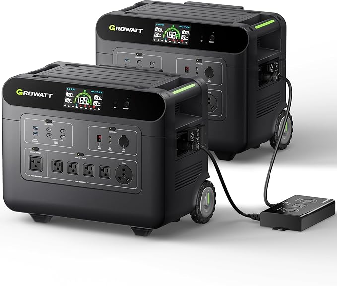 GROWATT Home Battery Backup,120V/240V 7200W AC Output Solar Generator, 2 HELIOS 3600 Portable Power Station with Double Voltage Hub,LiFePo4,Expandable to 36kWh for Home Backup, RVs, Outdoor Camping